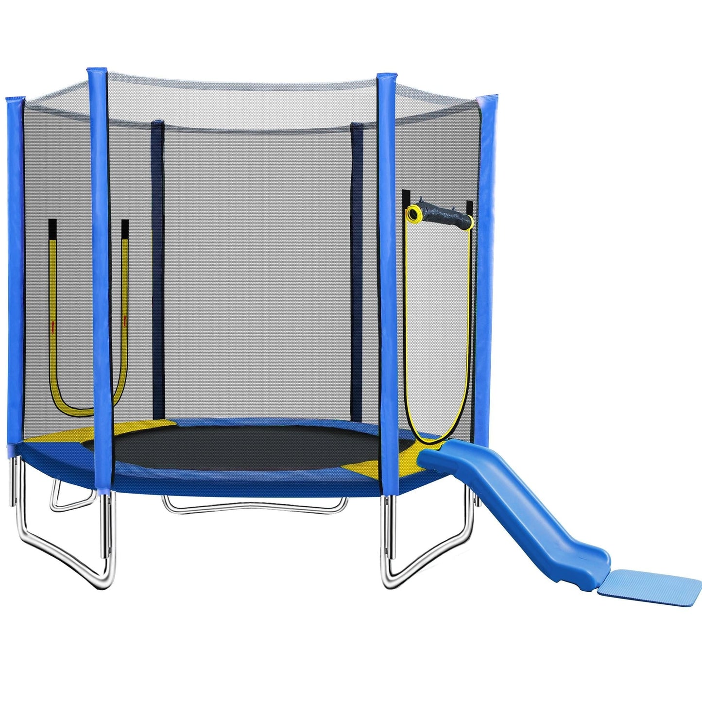 7FT Trampoline for Kids with Safety Enclosure Net, Pentinm Toddler Trampoline with Removable Slide, Upgrade Recreational Trampoline with Jumping Mat for Indoor Outdoor Backyard, Green