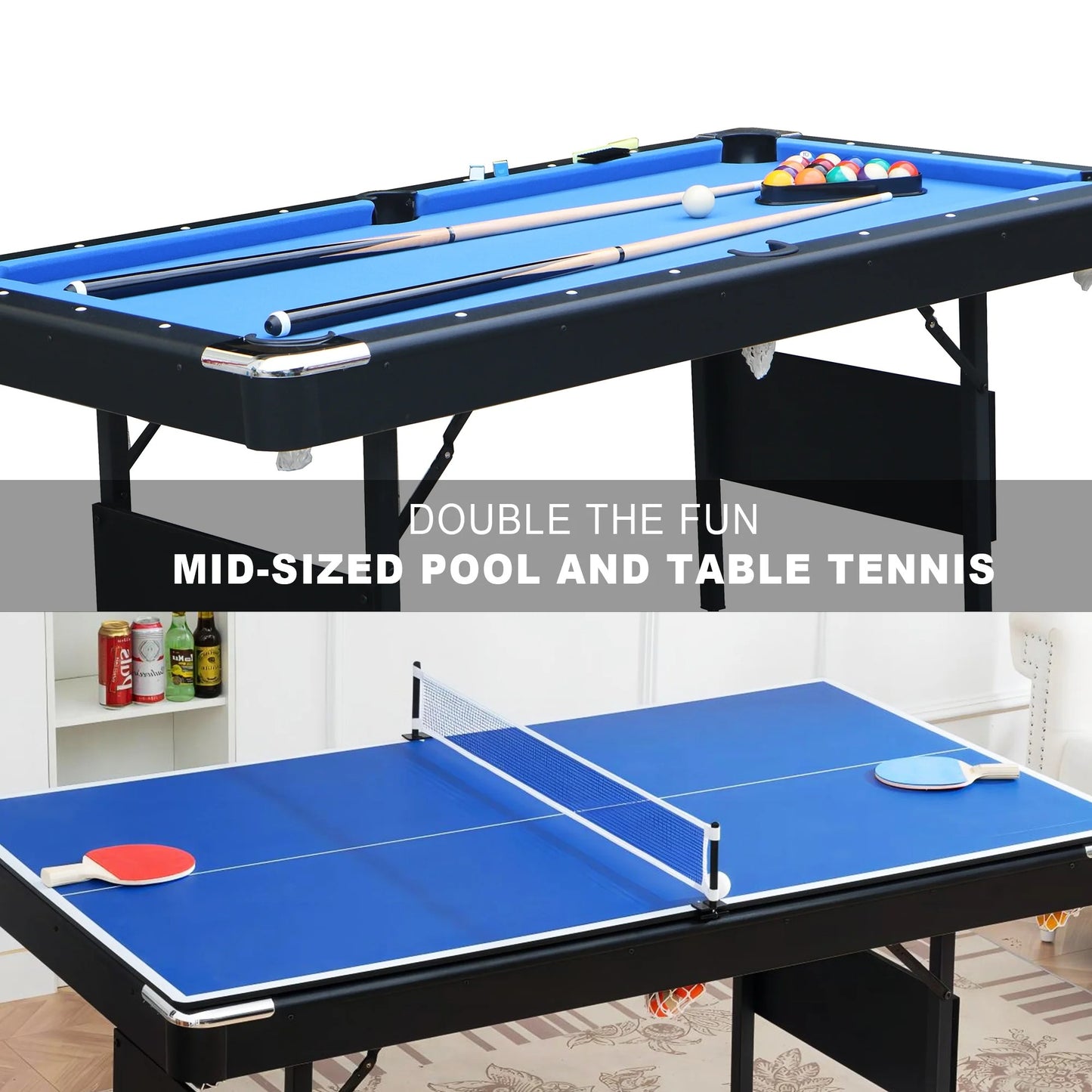 Billiards Table with Cues, Ball, Rack, Chalk, Foldable Pool Table for Recreation Game Rooms, Space-Saving Entertainment