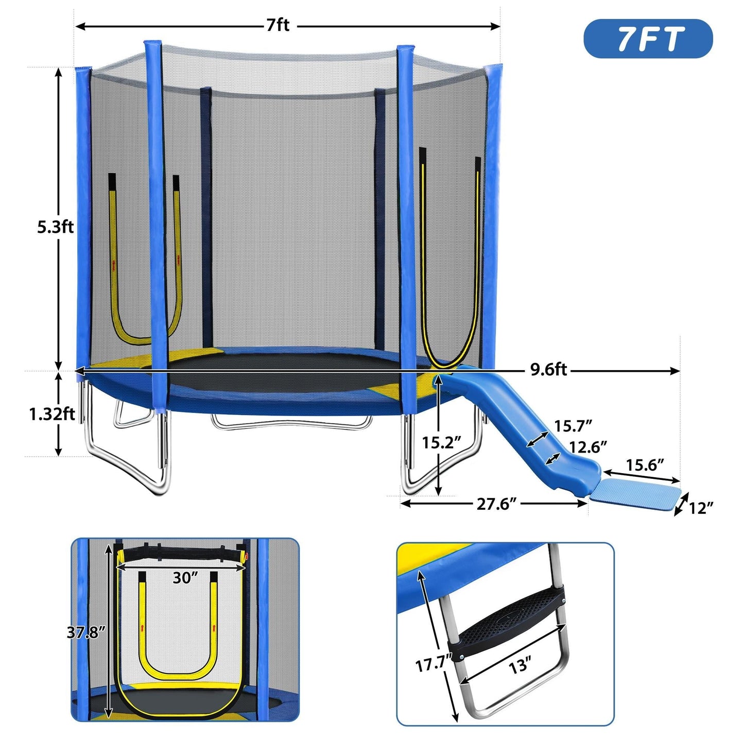 7FT Trampoline for Kids with Safety Enclosure Net, Pentinm Toddler Trampoline with Removable Slide, Upgrade Recreational Trampoline with Jumping Mat for Indoor Outdoor Backyard, Green