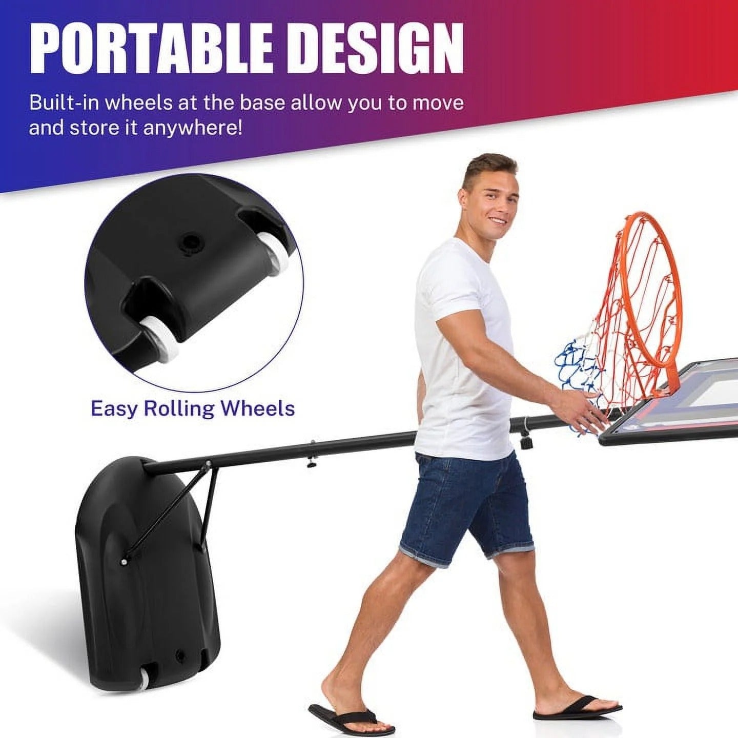 33" Portable Kids Basketball Hoop Stand, Pentinm New 7.22FT-8.84FT Height Adjustable Basketball Goal System with Large Backboard, Fillable Base