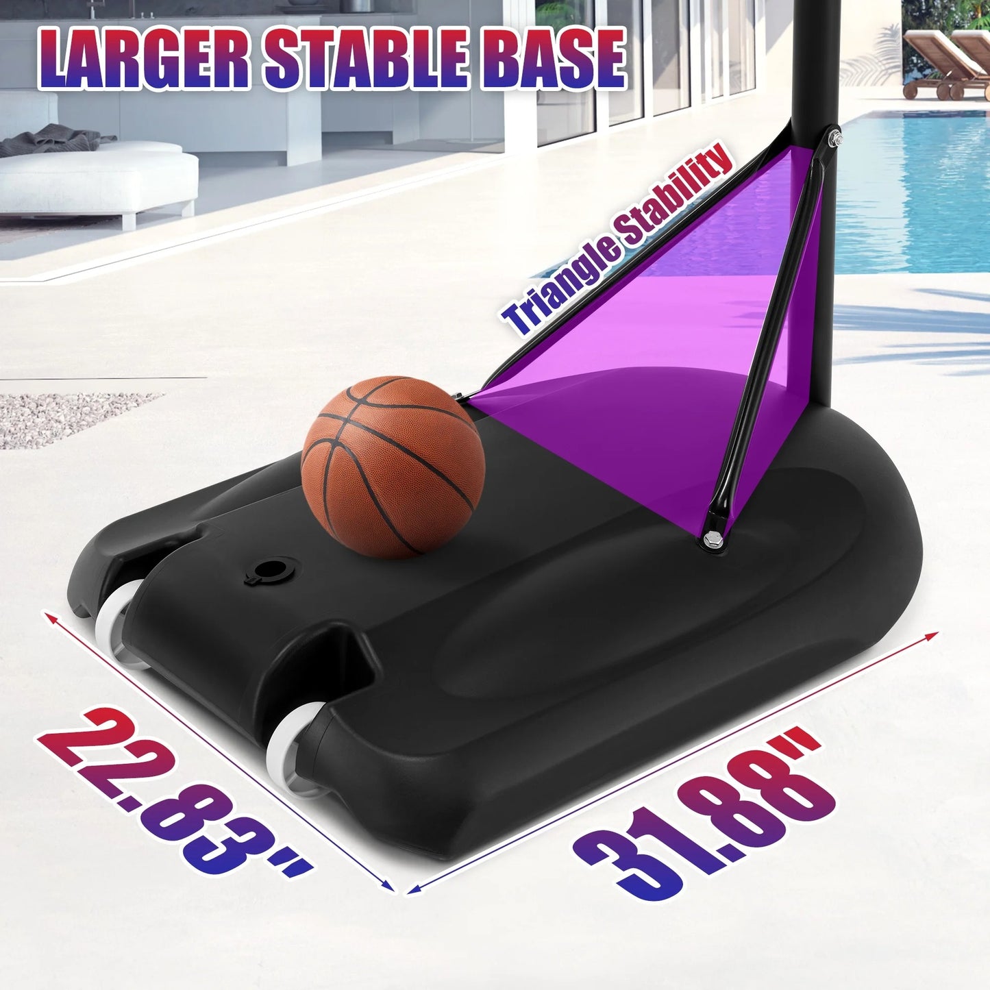 33" Portable Kids Basketball Hoop Stand, Pentinm New 7.22FT-8.84FT Height Adjustable Basketball Goal System with Large Backboard, Fillable Base