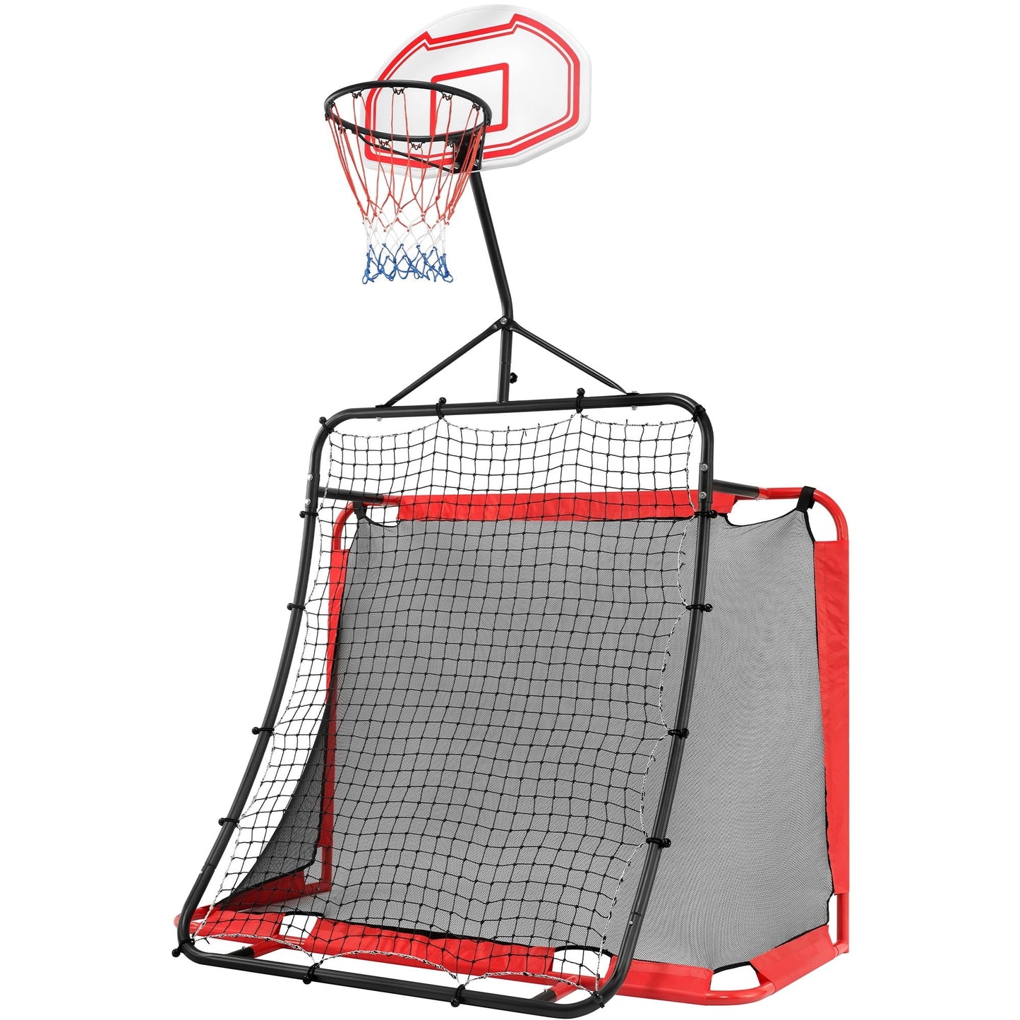 All-in-one Outdoor Sports Set with Football Net, Baseball Net, 3-in-1 Combo Outdoor Sports Center with Soccer Goal, Lacrosse Net, Pentinm Heavy-duty Basketball Hoop with Durable Net, Metal Frame