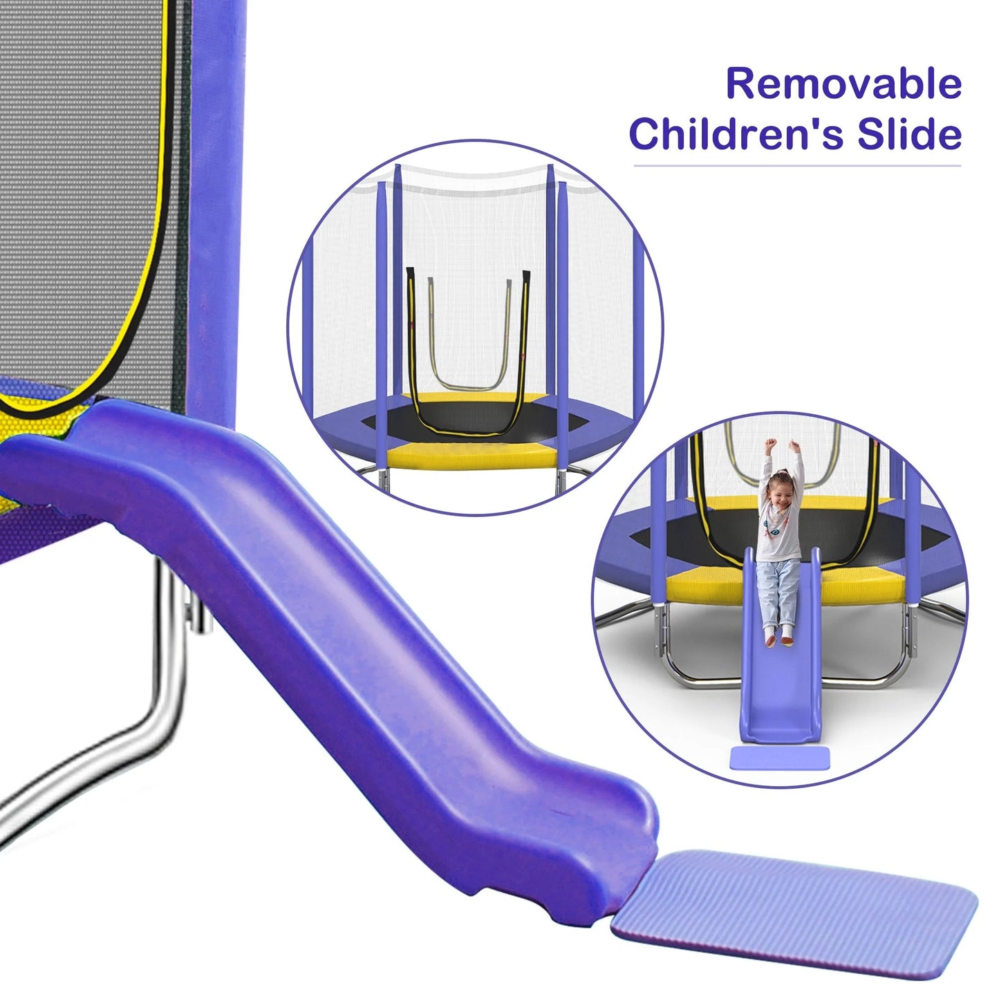 7FT Trampoline for Kids with Safety Enclosure Net, Pentinm Toddler Trampoline with Removable Slide, Upgrade Recreational Trampoline with Jumping Mat for Indoor Outdoor Backyard, Green