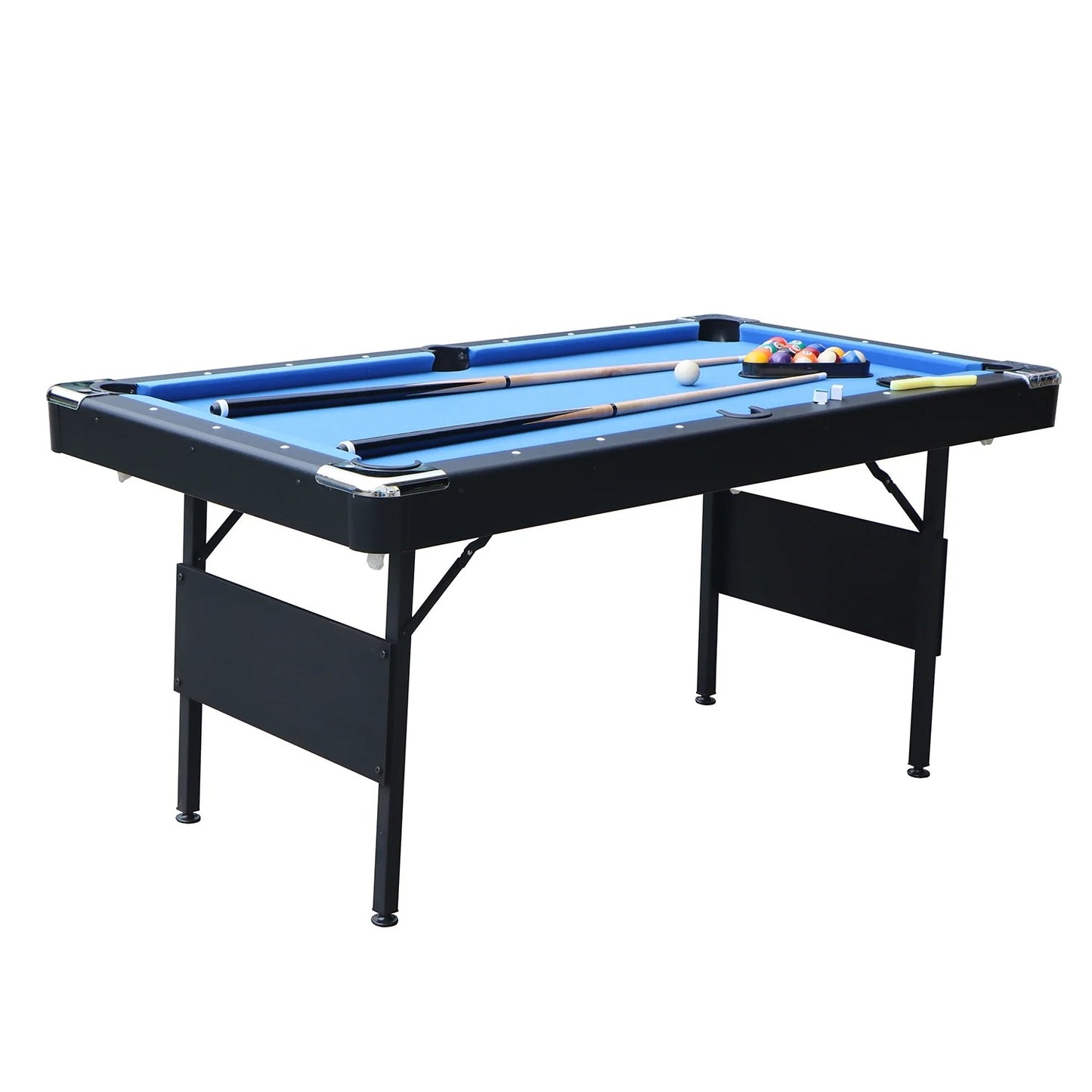 Billiards Table with Cues, Ball, Rack, Chalk, Foldable Pool Table for Recreation Game Rooms, Space-Saving Entertainment