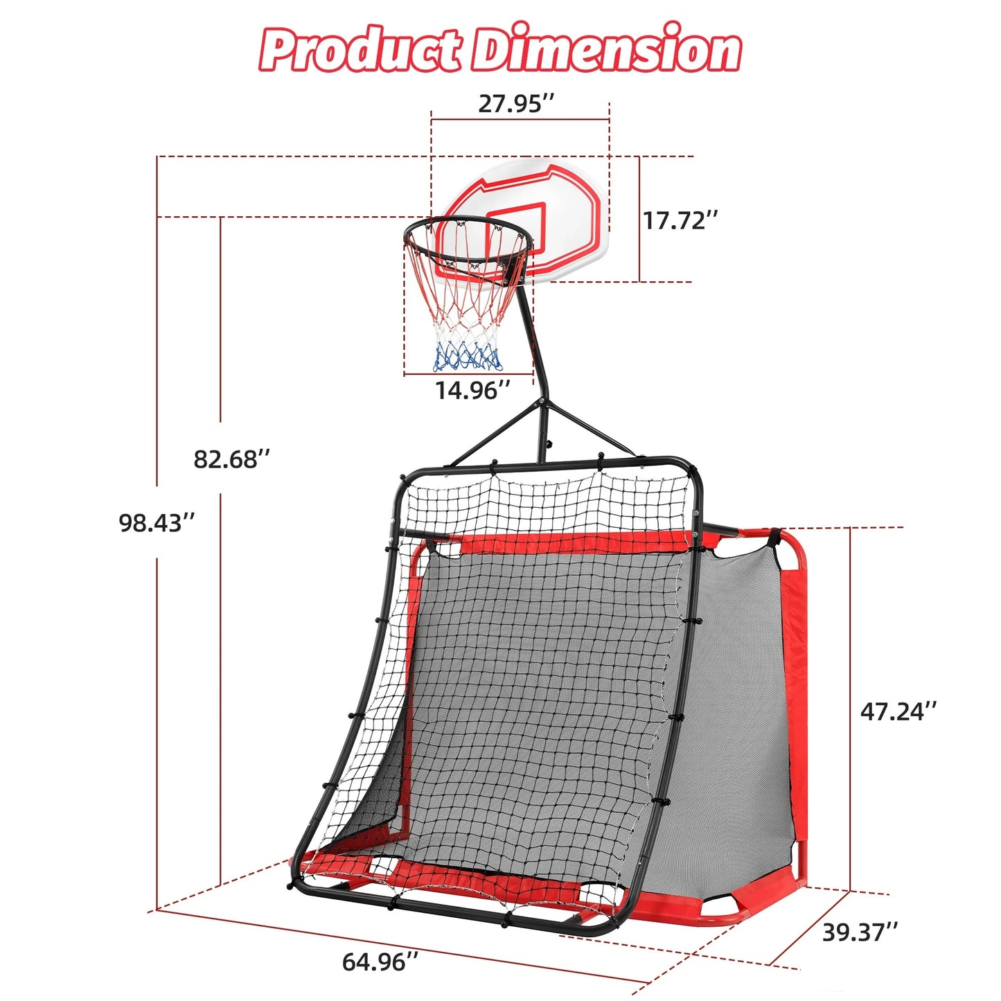 All-in-one Outdoor Sports Set with Football Net, Baseball Net, 3-in-1 Combo Outdoor Sports Center with Soccer Goal, Lacrosse Net, Pentinm Heavy-duty Basketball Hoop with Durable Net, Metal Frame