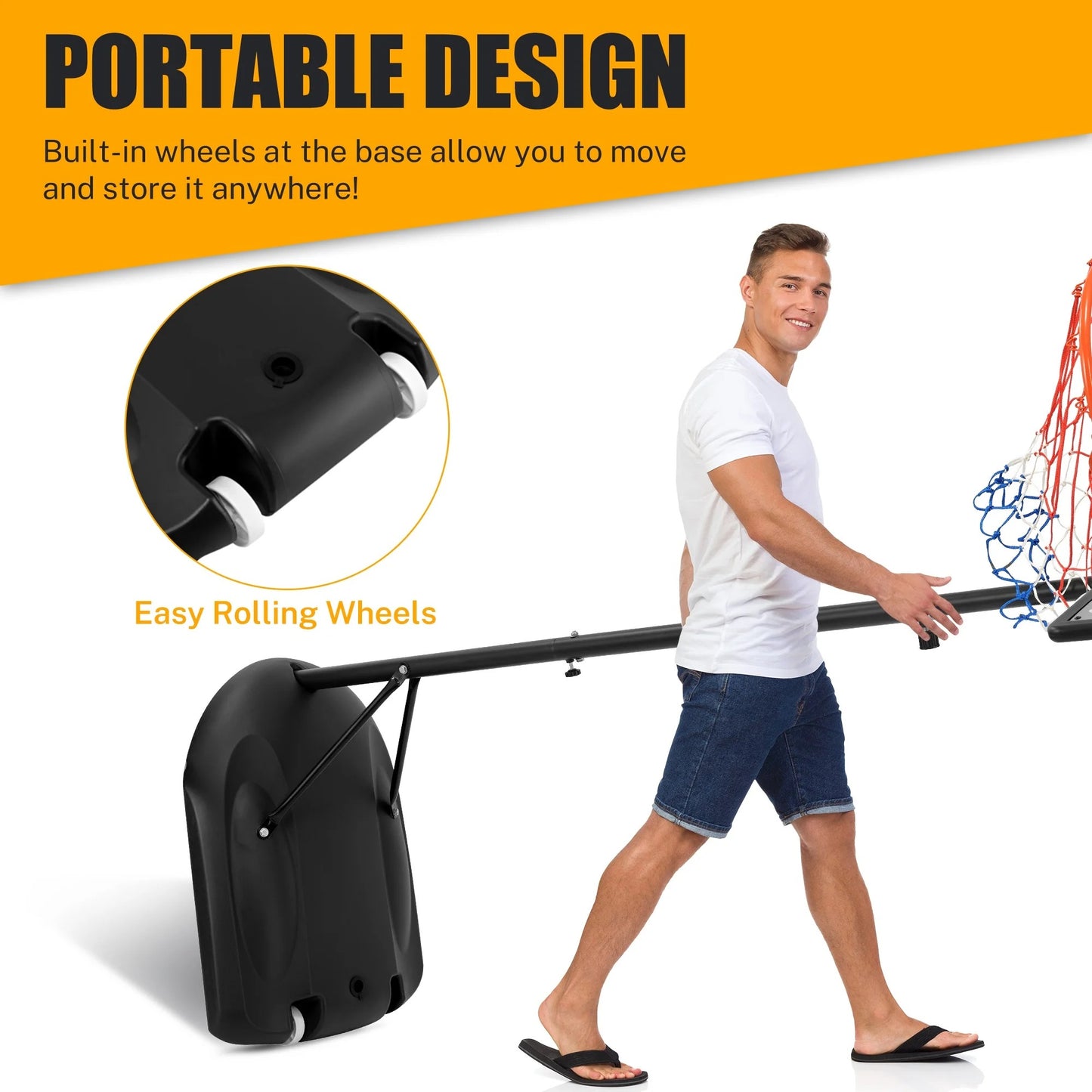 33" Portable Kids Basketball Hoop Stand, Pentinm New 7.22FT-8.84FT Height Adjustable Basketball Goal System with Large Backboard, Fillable Base