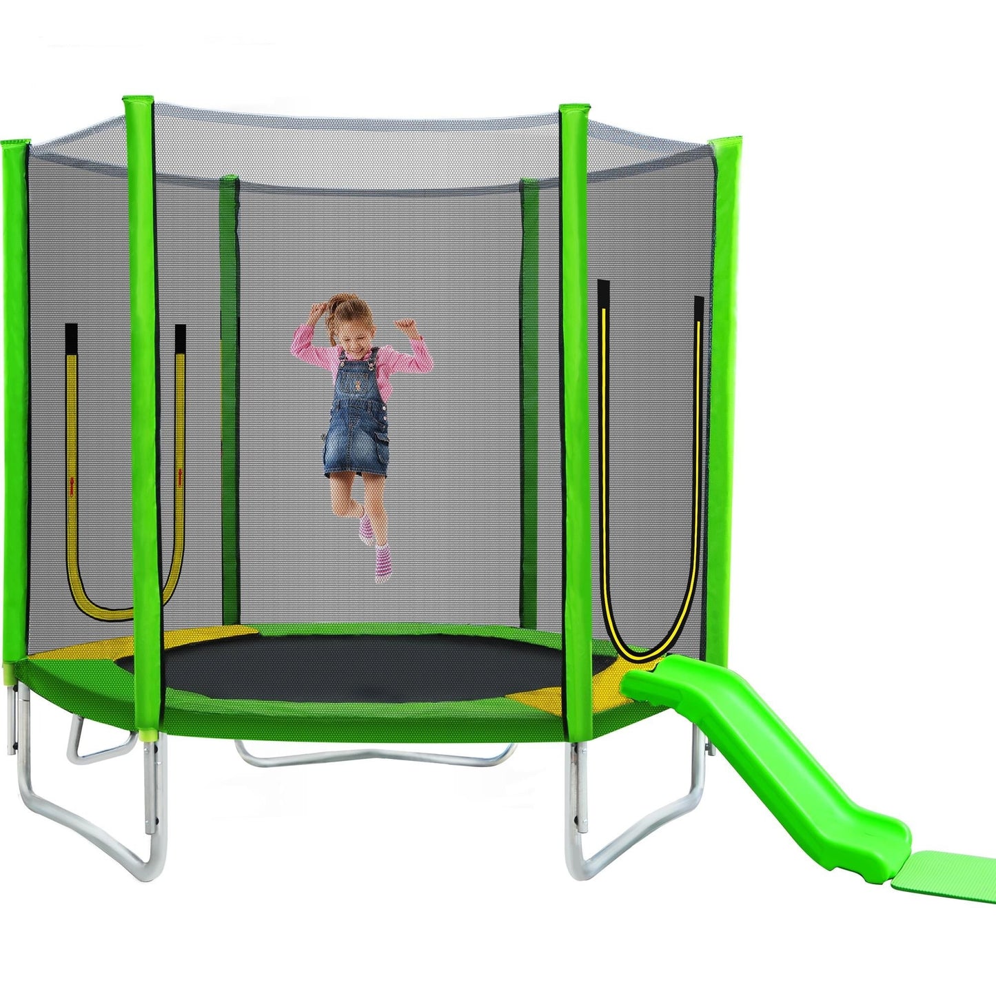 7FT Trampoline for Kids with Safety Enclosure Net, Pentinm Toddler Trampoline with Removable Slide, Upgrade Recreational Trampoline with Jumping Mat for Indoor Outdoor Backyard, Green