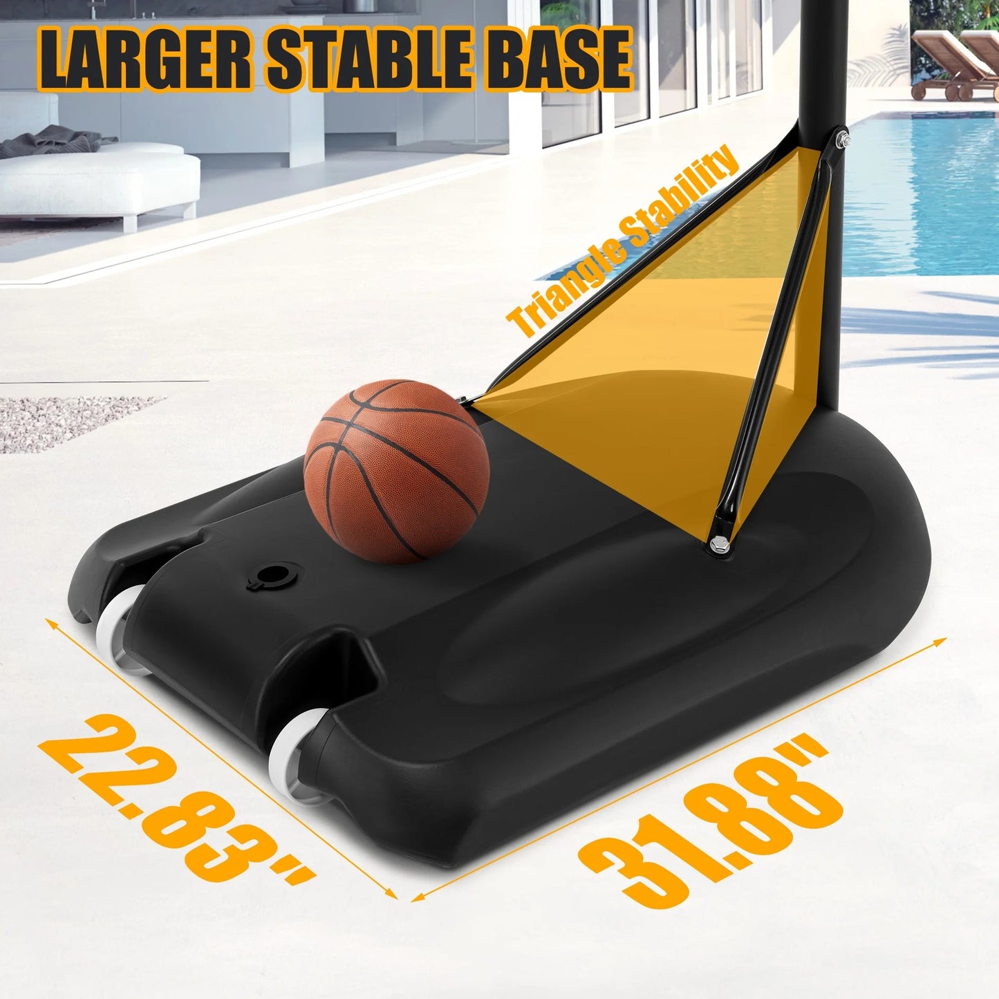 33" Portable Kids Basketball Hoop Stand, Pentinm New 7.22FT-8.84FT Height Adjustable Basketball Goal System with Large Backboard, Fillable Base