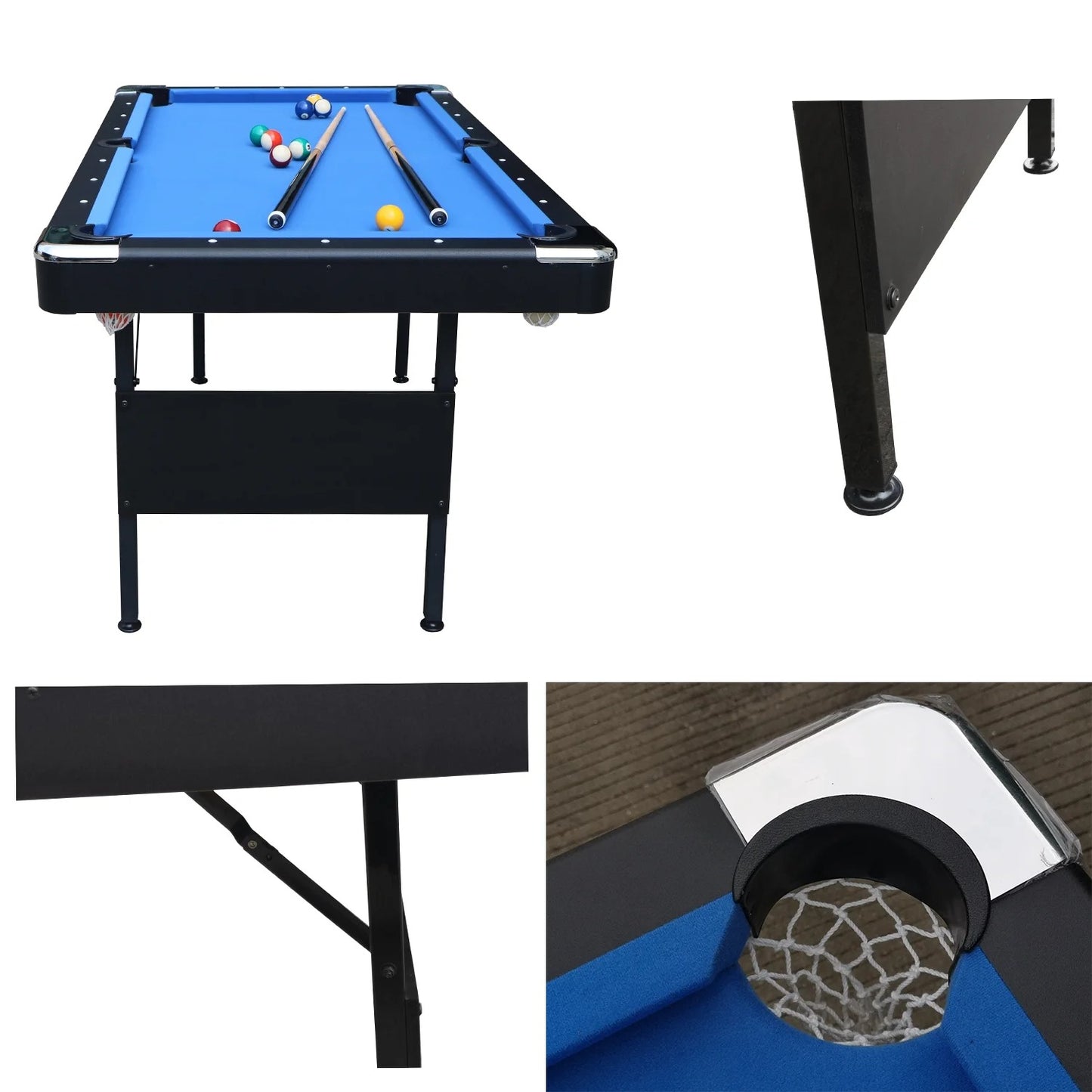 Billiards Table with Cues, Ball, Rack, Chalk, Foldable Pool Table for Recreation Game Rooms, Space-Saving Entertainment