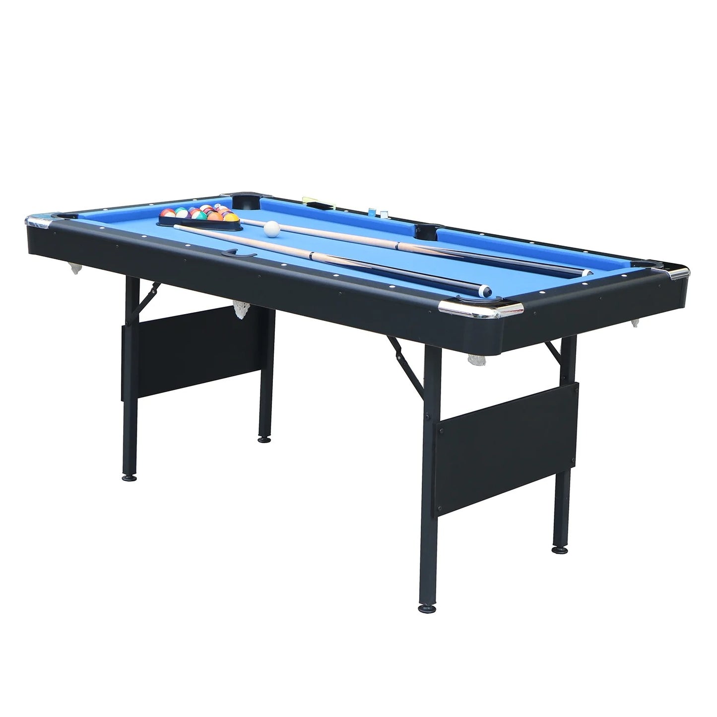 Billiards Table with Cues, Ball, Rack, Chalk, Foldable Pool Table for Recreation Game Rooms, Space-Saving Entertainment