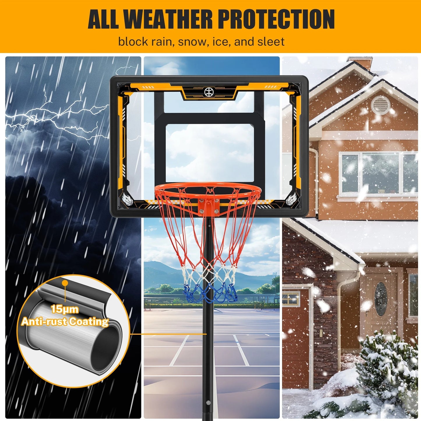 33" Portable Kids Basketball Hoop Stand, Pentinm New 7.22FT-8.84FT Height Adjustable Basketball Goal System with Large Backboard, Fillable Base