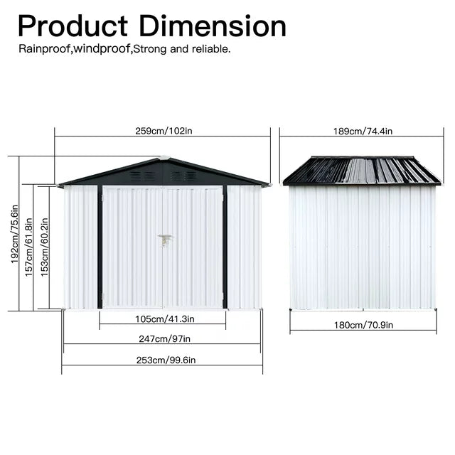 PENTINM Sheds and Outdoor Storage, 6 x 4FT Large Metal Storage Cabinet for Outdoor, Upgraded Sloped Top Garden Sheds All-Weather, Galvanized Steel Tool Shed Lockable with Bottom Frame, White