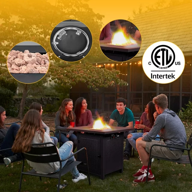 28" Propane Fire Table for Outside, Square 50000 BTU Gas Fire Pit Outdoor Patio Heating with Volcanic Stone