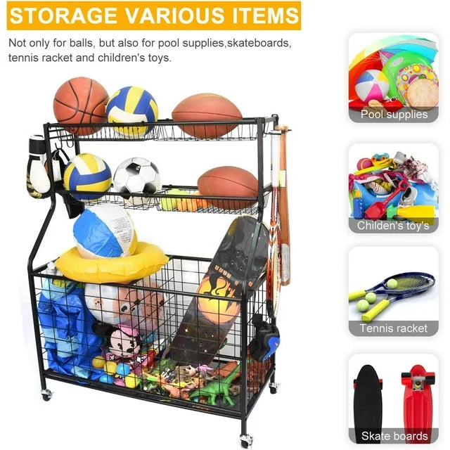 Garage Sports Equipment Organizer, Garage Organizer with Baskets and Hooks, Sports Equipment Organizer for Sports Gear/Toys,Garage Ball Storage for Indoor/Outdoor, Garage Organizer Shelves21