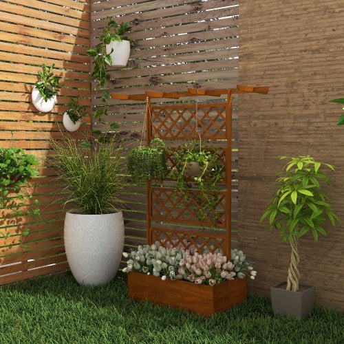 Elevated Wood Planter Box with Integrated Trellis, Privacy-Screen Garden Bed for Climbing Vegetables, Flowers, & Vines